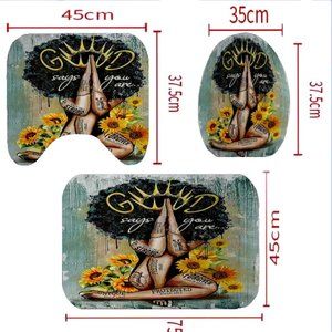 Waterproof Fabric 3D Print Deco African Girl Sunflower Bathroom Rugs Set New